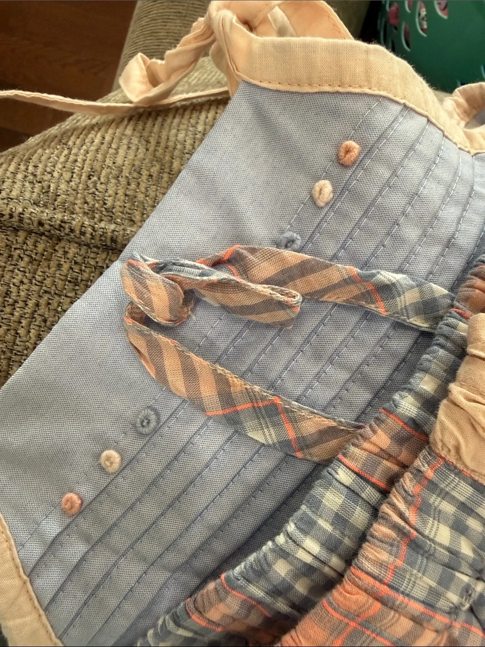 Well Dressed Wolf Blue Ruffle Tank with Peach Plaid Bloomers